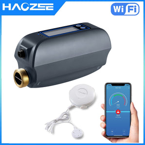 Haozee WiFi Smart Water Valve and Automatic Shutoff, Automation Scene Works with Leak Detector, Water Flow Meter,Built-in Rechargeable Battery, for DN20 3/4-Inch Diameter Pipe