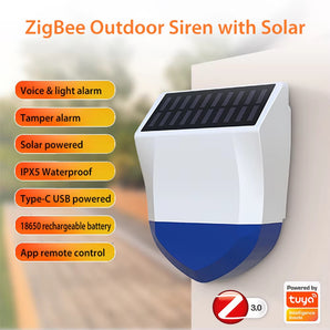 Haozee Tuya Smart Zigbee Siren Alarm Waterproof Outdoor With Solar Support Home Assistant Zigbee2mqtt