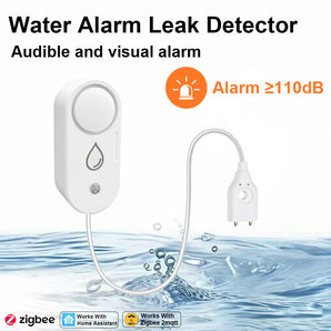 Haozee Zigbee Water Leak Alarm System – High-Sensitivity Wired Probe Sensor & 110dB Siren for Home Automation