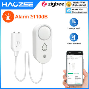 Haozee Zigbee Water Leak Detector 110dB Siren Alarm Alert Flood Water Leakage Sensor for Kitchen/Bathroom Support Smart Life Z2M