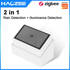 Haozee Tuya Zigbee Raindrop Detection Sensor with Light Detector IPX4 Outdoor Waterproof Support Home Assistant Zigbee2mqt