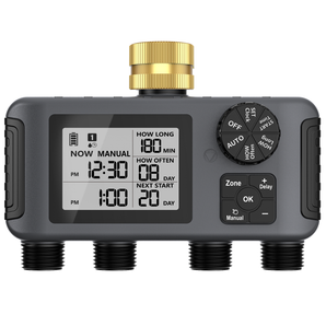 Haozee Irrigation Computer 4 Outputs, Garden Watering Timer with Rain Delay/Auto and Manual Mode, IPX5 Waterproof/Large LCD Display Irrigation Control