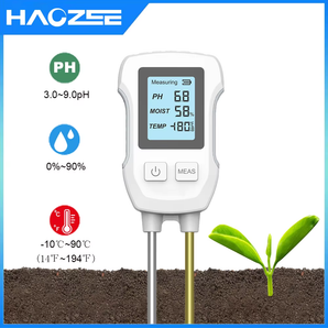 Haozee 3in1 Soil Tester PH/Moisture/Temp Digital LCD Meter Heat-resistant Metal Sensor Humidity Monitor for Flower Plants Gardening