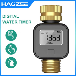 Haozee Digital Water Flow Meter High Accuracy IP6X Measure Water Consumption and Flow Rate for Outdoor Garden Watering Irrigation Hose