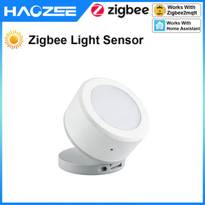 Haozee Zigbee 3.0 Light Sensor – Digital Illuminance Detector (0-157,000 Lux), Battery-Powered, Compact Size for Home Assistant & Zigbee2MQTT