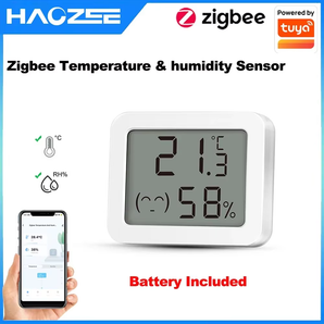Haozee Tuya Zigbee Temperature Humidity Sensor Hygrometer Thermometer Detector Remote Control Support Alexa Google Home