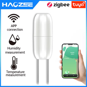 Haozee Tuya Zigbee Soil Temperature Humidity Tester IP67 Waterproof Support Home Assistant Zigbee2mqtt for Garden Farmland Planting