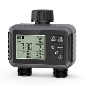 Haozee Smart Water Timer Intelligente 2 Outlet Irrigatie Besproeiing System Sprinkler Timer Tuin Programmeur IPX7 LCD Display
