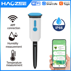 Haozee Tuya WiFi Smart Soil Moisture Sensor & Temperature Monitor, IP66 Waterproof Wireless Plant Detector for Garden Lawn Automation