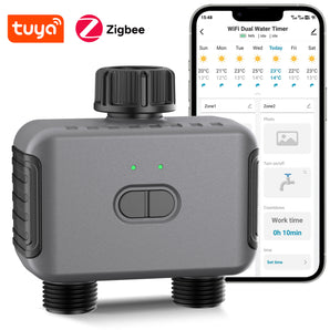 Haozee Smart Irrigation Computer 2 Outputs, Intelligent Water Timer for Garden Hoses, Requires Tuya Zigbee Hub, Supports Home Assistant Zigbee2mqtt