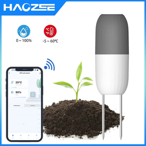 Haozee Tuya WIFI Soil Sensor Smart Temperature Humidity Detector Waterproof Wireless Soil Moisture Monitor for Garden Greenhouse