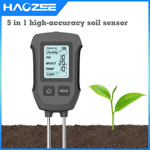 Haozee 5in1 Soil Tester PH/Moisture/Temp/Fertility/Light Sensor Digital LCD Meter  Humidity Monitor for Flower Plants Gardening