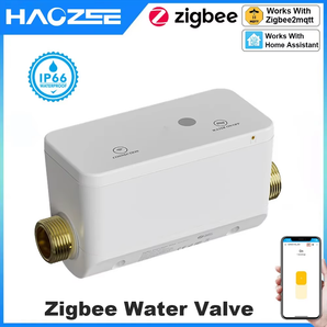 Haozee Zigbee Smart Water Valve and Automatic Shutoff Water Flow Rate Built in Rechargeable Battery for 3/4-Inch 1 Inch Diameter