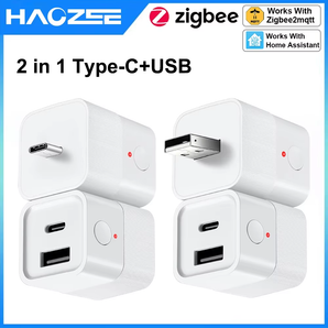 Haozee 2 in 1 Zigbee 3.0 Smart USB Adapter Switch Mini USB Type-C Power Adaptor Plug Works with Home Assistant Zigbee2MQTT ZHA
