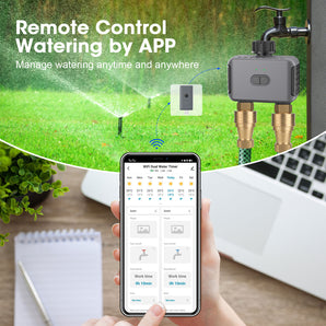Haozee Irrigation Computer WLAN with 2 Outputs, Automatic Timed Watering for Balcony, Garden, Plants, Automatic Water Timer for Watering, Garden, Lawn