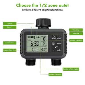 Haozee Smart Water Timer Intelligente 2 Outlet Irrigatie Besproeiing System Sprinkler Timer Tuin Programmeur IPX7 LCD Display