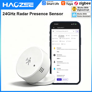 Haozee 24GHz mmWave Human Presence Sensor (Tuya Zigbee), Battery-Powered Motion Radar with Temperature, Humidity & Lux Sensor, Home Assistant Z2M Compatible