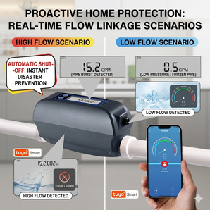 Haozee WiFi Smart Water Valve and Automatic Shutoff,with Wi-Fi Water Leak Detector,Water Flow Meter,Built in Rechargable Battery,for DN20 3/4-Inch Diameter Pipe