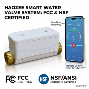 Haozee WiFi Smart Water Main Shut Off Valve: Ultrasonic Flow Meter with NSF & FCC Certified, Smart Leak Detector & Water Pressure/Temperature Monitor, Remote Control via App