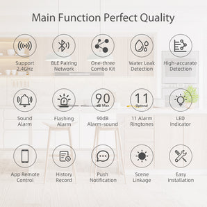 Smart WiFi Water Leak Alarm Kit (1 Gateway + 3 Sensors), 300M(984ft)Long-Range, 11 Alarm Sounds, IP66 Waterproof